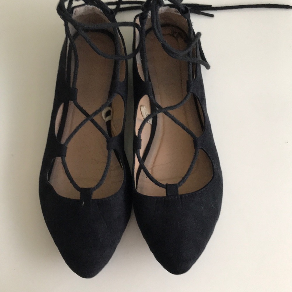 Black lace up flats